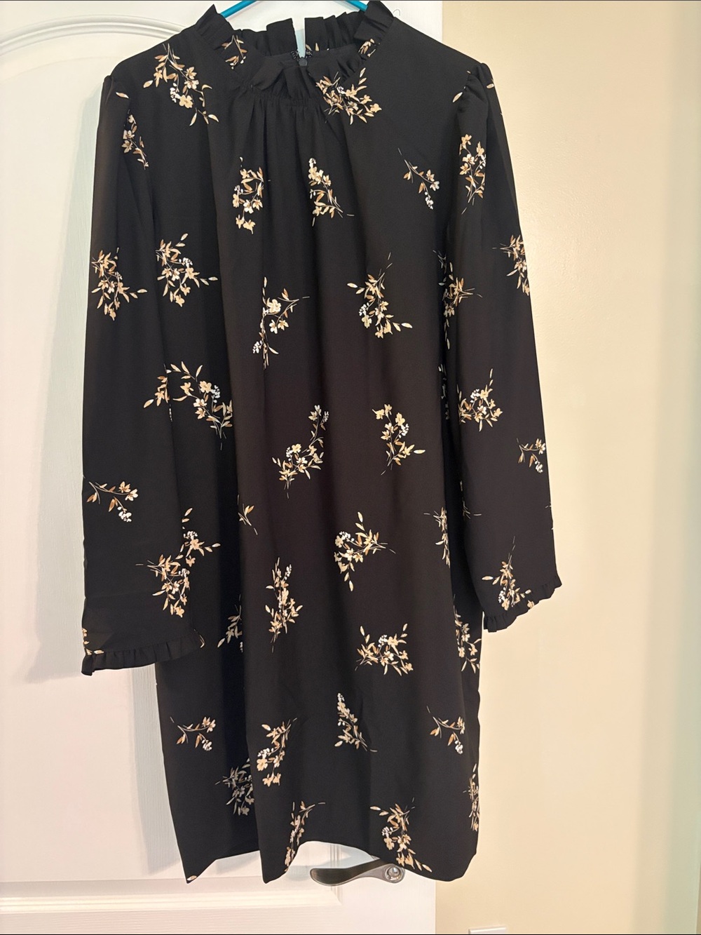 J. Crew Factory Black Mini Dress with Cream Floral Print
